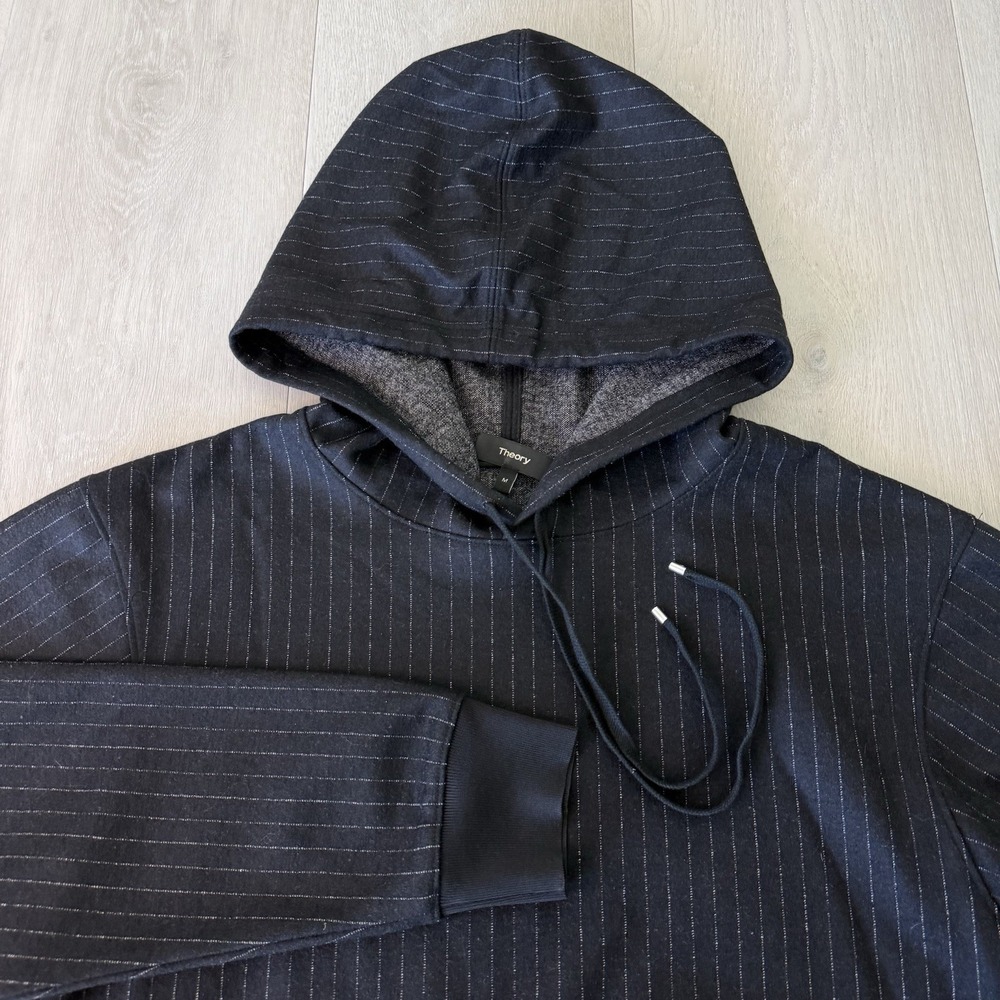 Theory Striped Hoodie Pullover Wool Blend Men's Size M Medium Black White